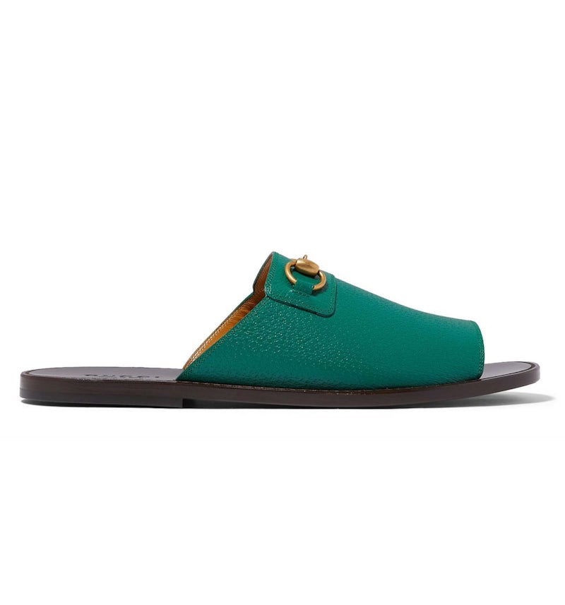 Gucci Horsebit Leather Flat Slides Green